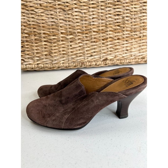 Sofft Women's Brown Suede Scalloped Heels Mules Leather Upper Size 9.5M - Picture 12 of 15